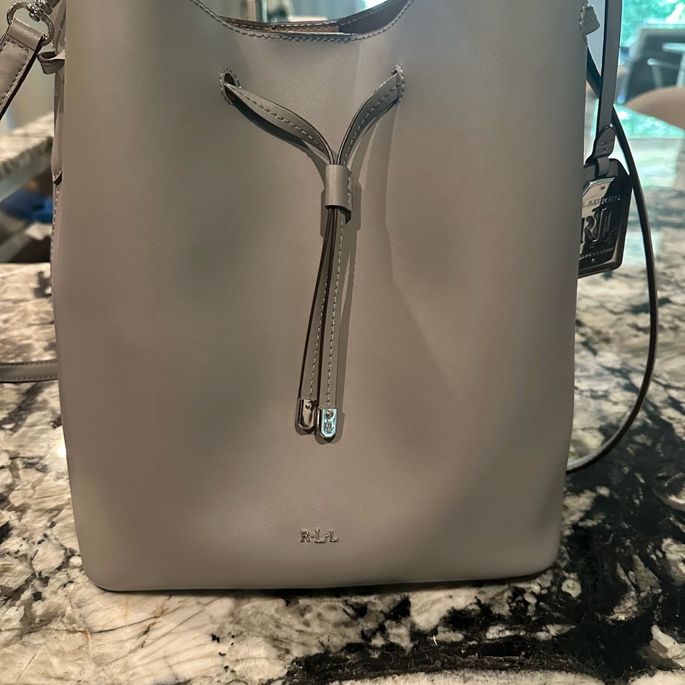 Ralph Lauren Gray Shoulder Bag with Drawstring Closure